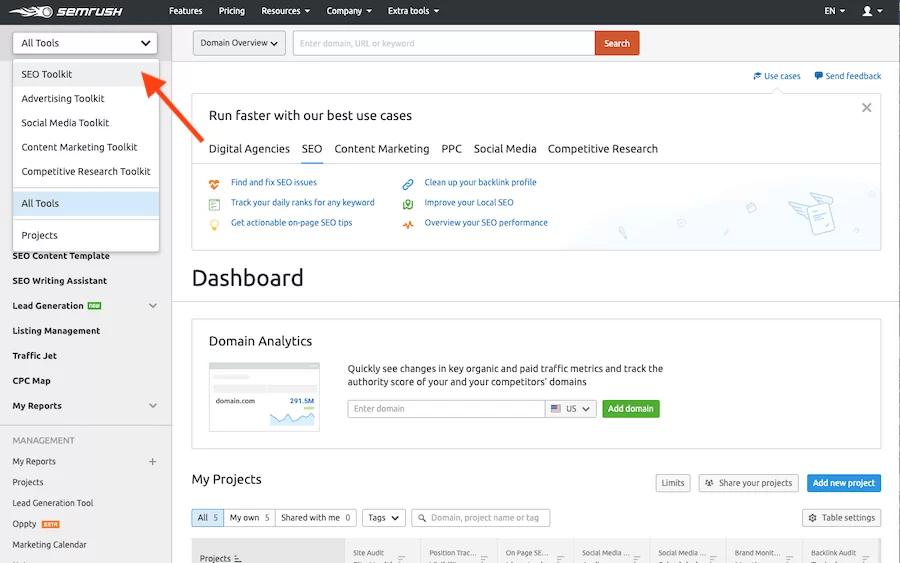 SEMrush Interface SEMrush-Interface